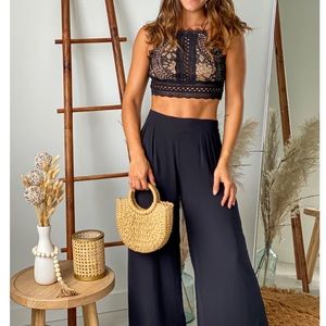 Brown crochet top with palazzo pants